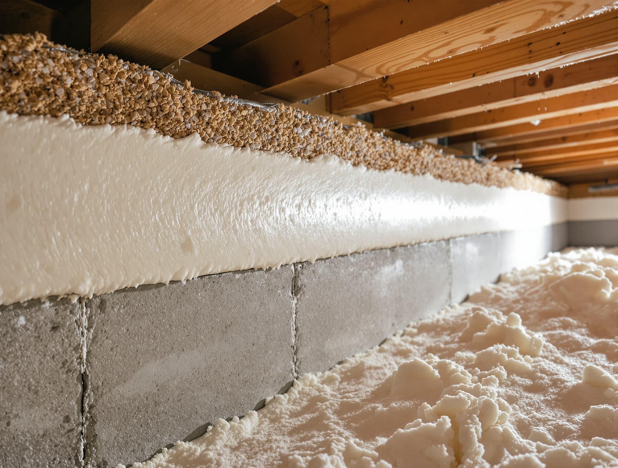 Huntington colonial basement rim joist sealed with closed-cell spray foam